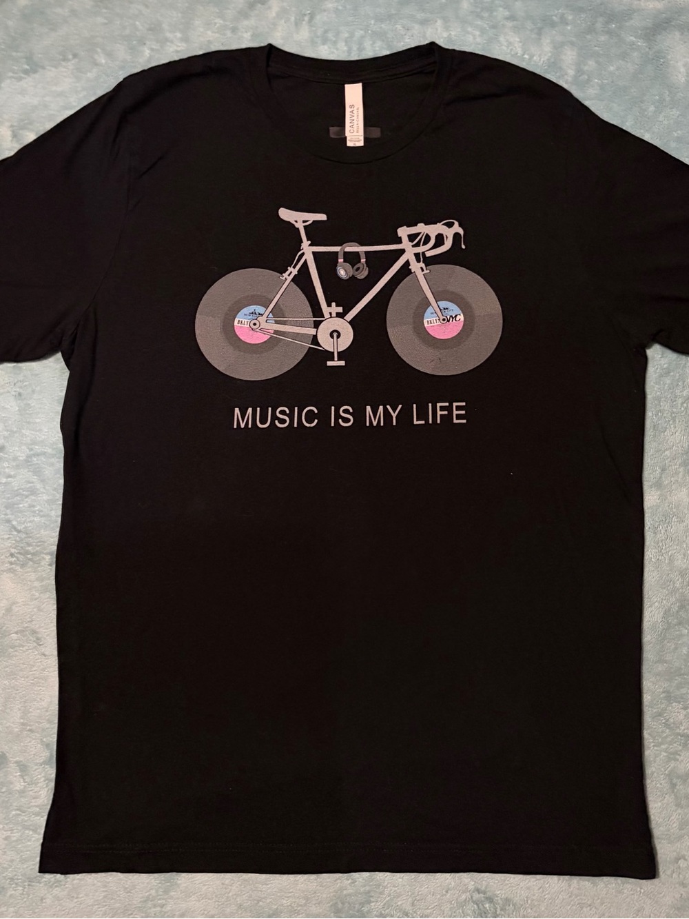 Music Is My Life Vinyl Bike DJ Records Graphic Tee Vinyl Clothing Co. (Black XL)